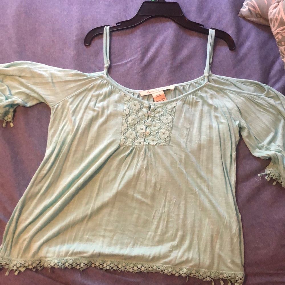 Blue off the shoulder top. Barely worn.